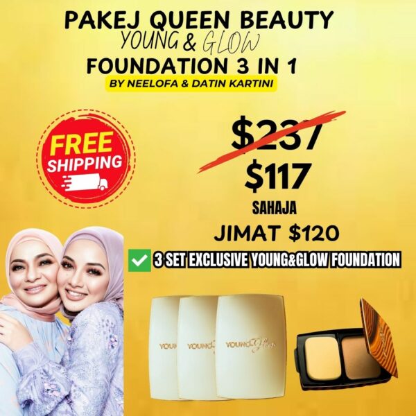 (BEST SELLING) Pakej Beauty Queen Young & Glow 3 Set + 2 Freegifts Facial Soap